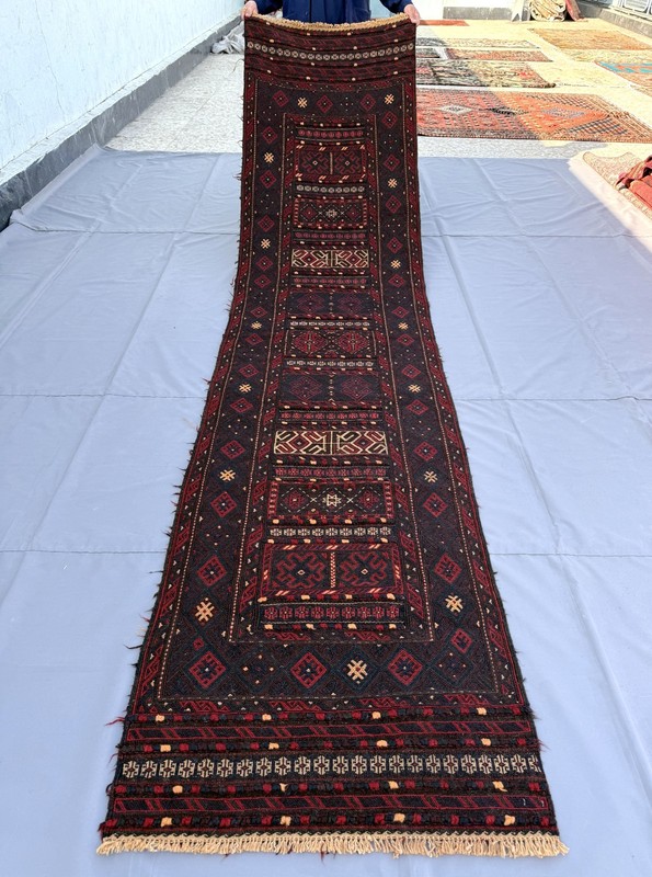 Fine Antique Afghan Runner Rug 3x11 Hand Woven Wool Persian Style Hallway Carpet gallery