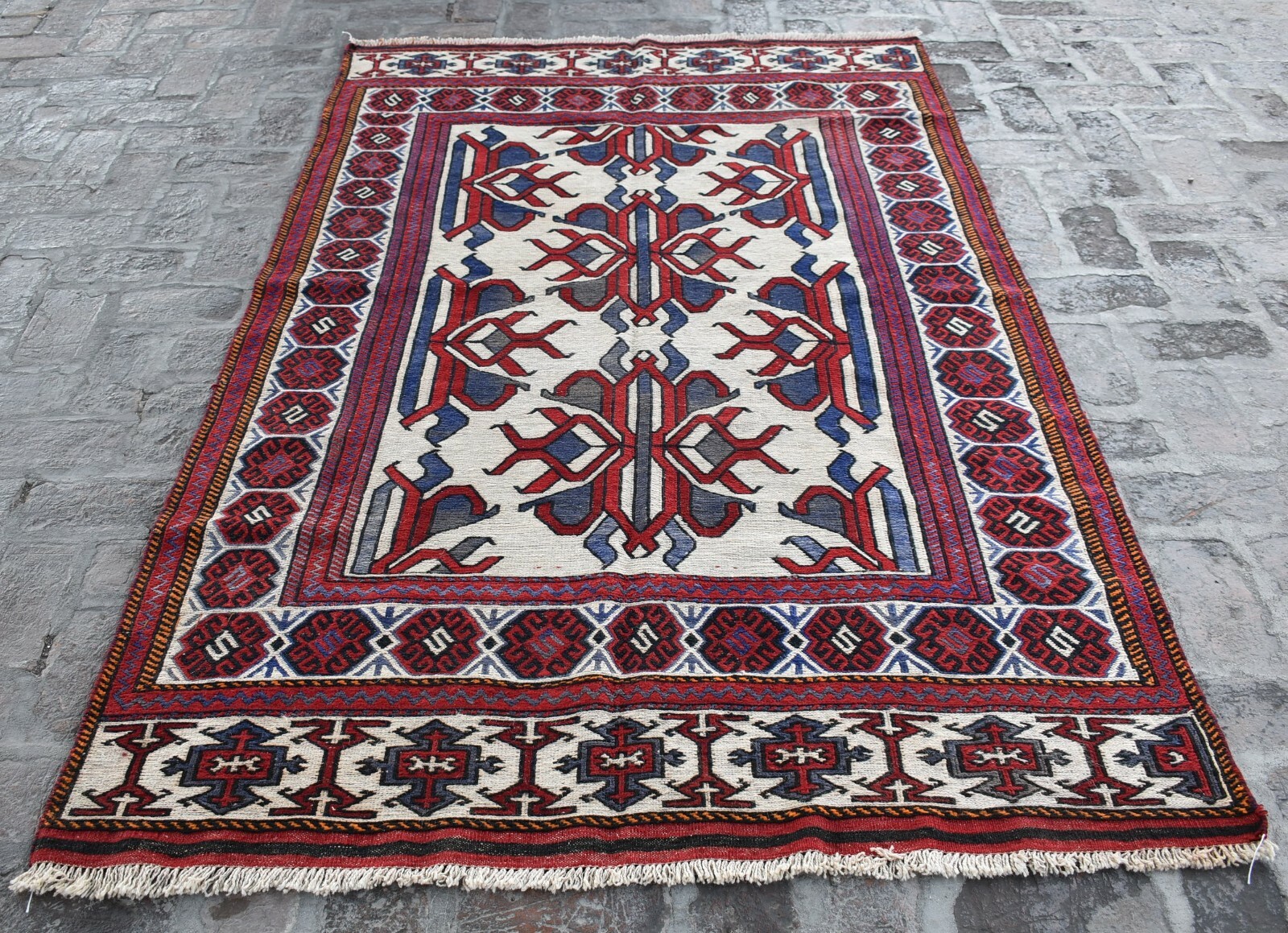 4'6 x 7'7 Handmade vintage afghan tribal qalaino kilim rug, Best area kilim rug gallery