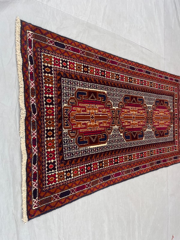 2'8x5'0 ft Vintage Afghan Baluchi Hand Knotted Wool Brown Navy Tribal Runner Rug gallery