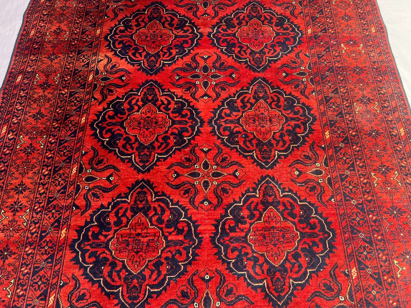 4'10x6'2 ft Vintage Afghan Turkmen Bokhara Handwoven Wool Red Blue Area Rug gallery