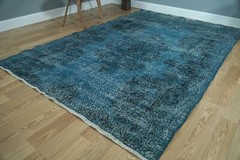 Wool Handmade Vintage Turkish Rug, 5×8 Blue Are Rug, 5.25×7.84 ft. H-2782