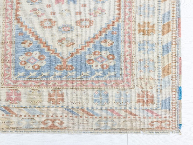 Turkish Oushak Rug, 3 x 4.7 ft, Blush Cream Blue, Romantic Pastel Vintage Decor gallery