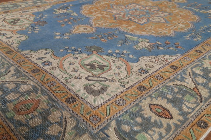 Blue Vintage Overdyed Tebriz Area Rug 6x9 Hand-knotted Wool Living Room Carpet gallery