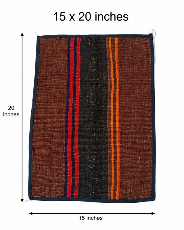 Vintage Afghan Wool Silk Kilim Rug Mat Handmade Striped Brown Black 15x20 Inches gallery