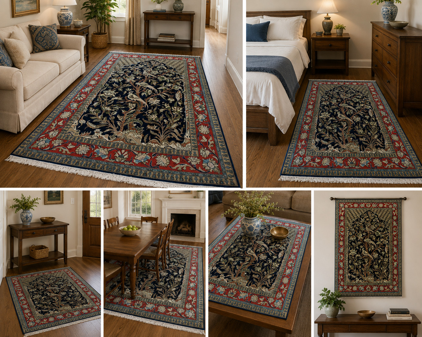 RARE NATURAL WOOL,SILK HandWoven Oriental Rug,IN size OF 4'7" × 7' BIRDS DESIGN gallery