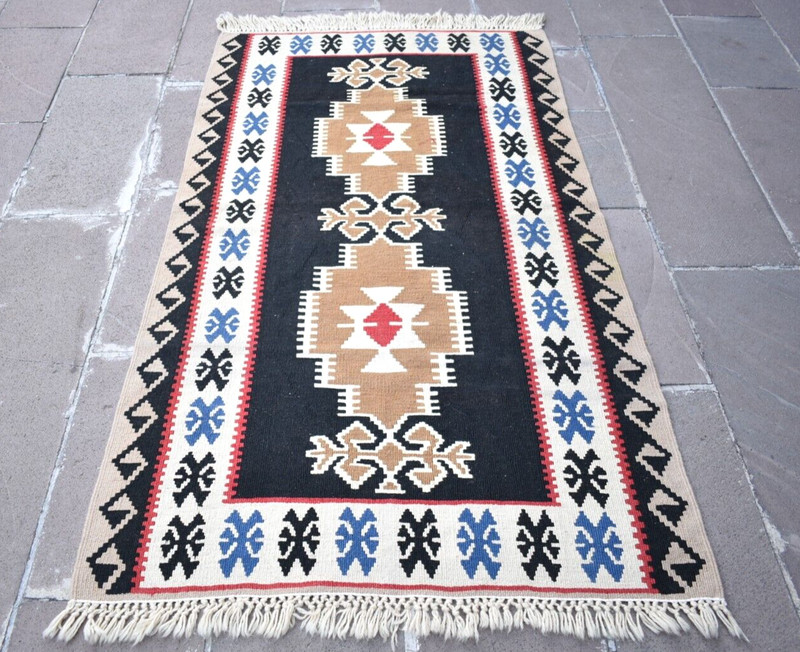 Vintage Turkish Rug 40'' x 70'' Flat Woven Kayseri Yahyali Rug Organic Wool Rug gallery
