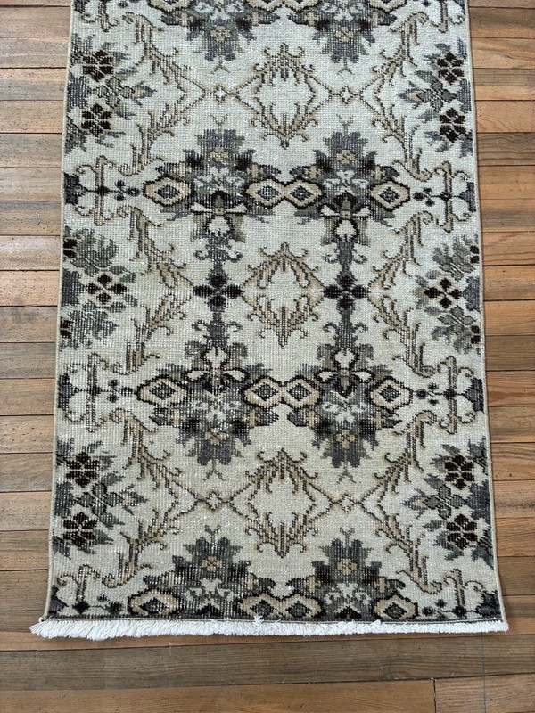 Rare Pastel Vintage Turkish Runner 2x8 Blush Pink Sage Wool Hand Knotted Rug gallery
