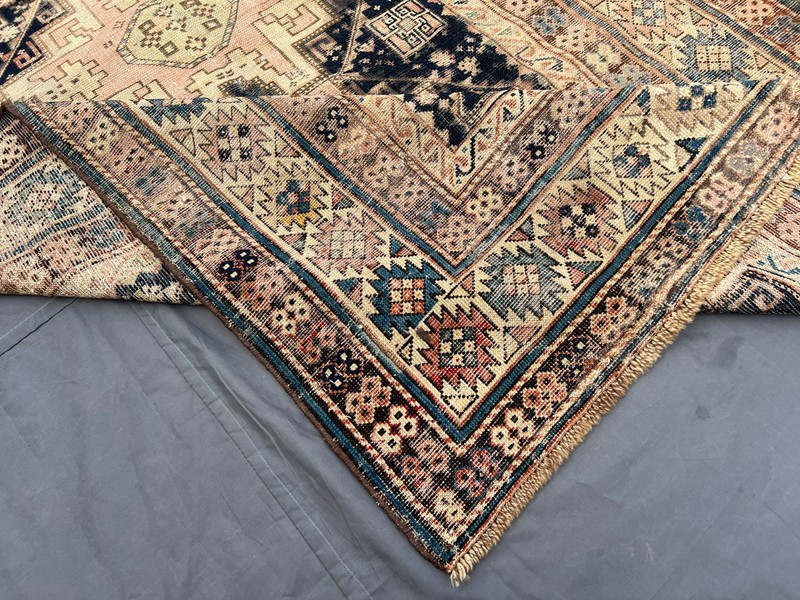 Cream Black Distressed Low Pile Rug 4x9 ft Hand Knotted Turkish Vintage Carpet gallery
