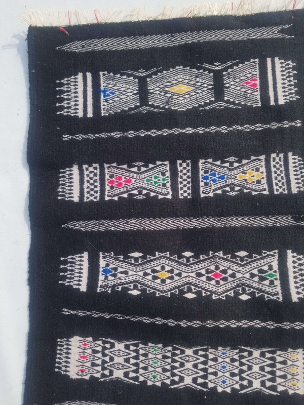 Fine Vintage Traditional Hand Made Oriental Wool Black Kilim 100x47cm gallery