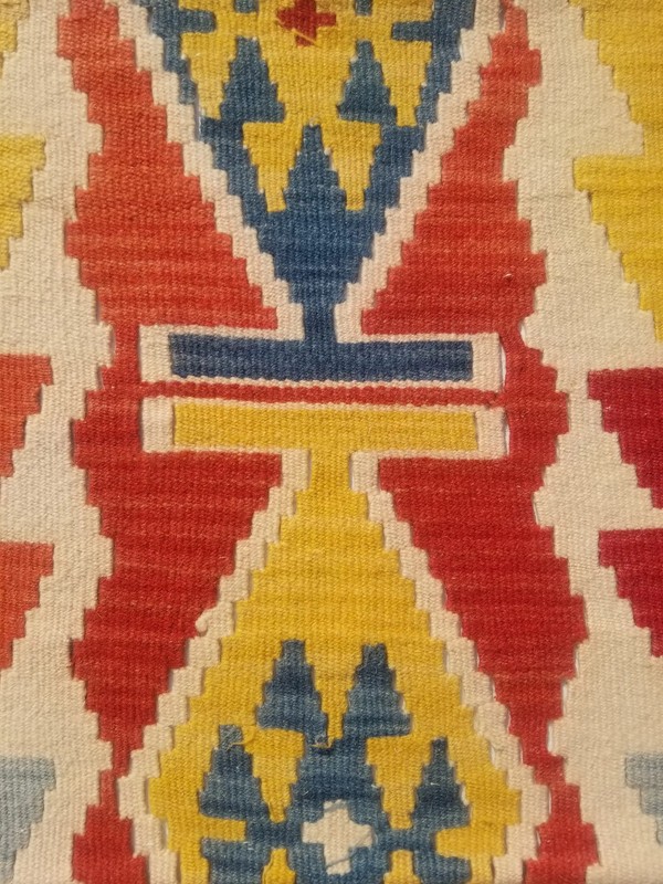Distressed Vintage Traditional Handmade Turkish Wool Kilim Rug 5.8x1.11ft gallery