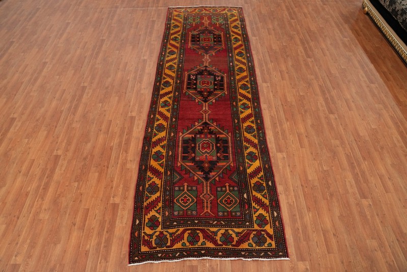 Vintage Geometric Wool Traditional Style 13' Runner Rug Hand-knotted 4x13 gallery