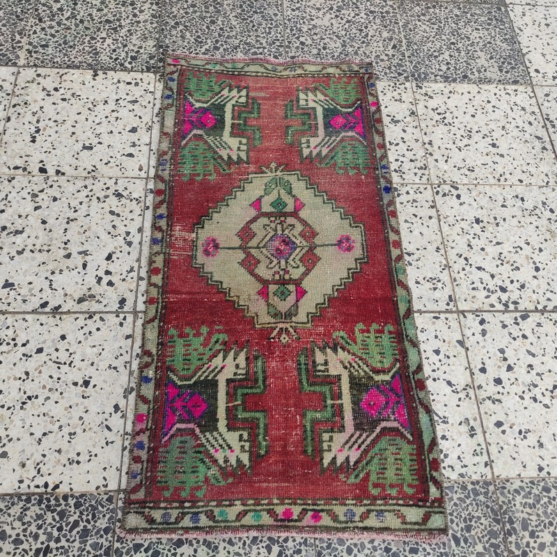 2x3 Turkish Vintage Small Rug 51 x 105 cm Handmade Wool Bath Mat 1.67 x 3.44 ft gallery