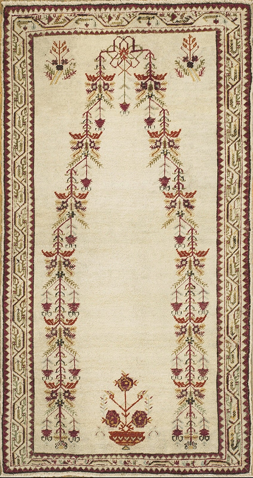 3'x5' Ivory Color Antique Late 19th Century Tribal Turkish Ghiordes Muslim gallery