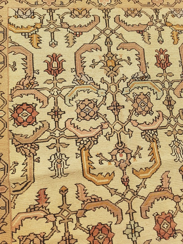 Vintage Traditional Handmade Turkish Oushak-Style Wool Beige Kilim 5.10x4.1ft gallery