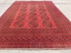 Distressed Authentic Hand Knotted Vintage Afghan Turkmen Wool Area Rug 9.3×6.6ft