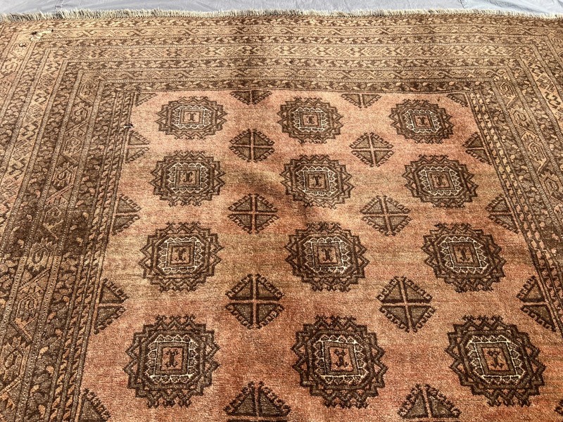 Hand Knotted Antique Terracotta Rug 7x9 ft Beige Afghan Turkmen Geometric Carpet gallery