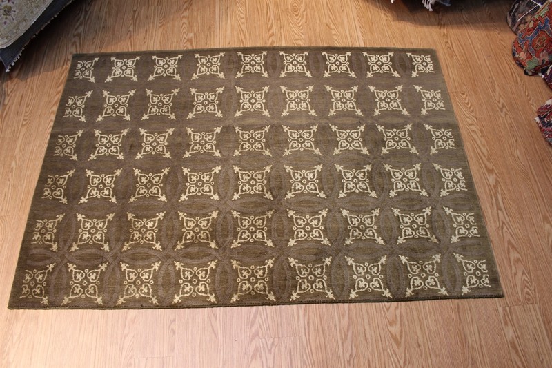 _TIBETAL_HANDMADE_WOOL_RUG_ Modern Design Olive green, gray, brown, beige 5X7 FT gallery