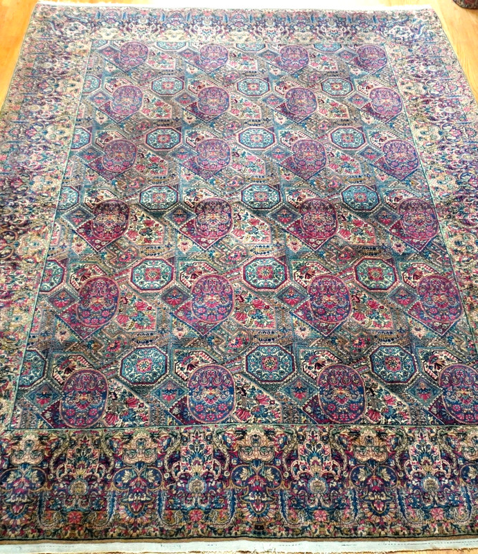 Antique Kirman 8'10" x 12' Hand Knotted Wool Phenomenal Rare Oriental Rug gallery
