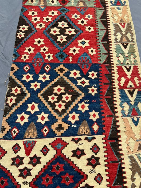 3x16 ft Vintage Anatolian Kilim Flat Weave Wool Multicolor Diamond Runner Rug gallery