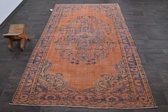 Oushak Turkish Vintage Rug 5×8 Kilim Rug Anatolian Handmade Boho Decor ORANGE