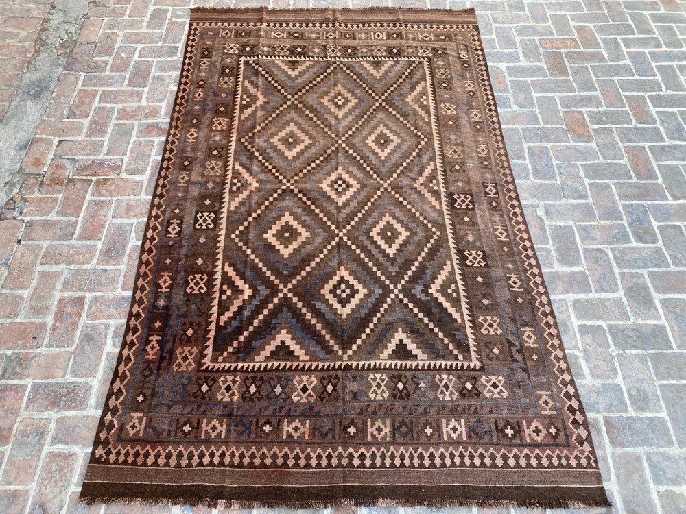 Brown 6x11ft Vintage Turkish Kilim Rug Handmade Wool Tribal Flatweave Boho rug
