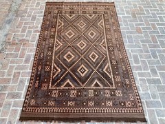 Brown 6x11ft Vintage Turkish Kilim Rug Handmade Wool Tribal Flatweave Boho rug