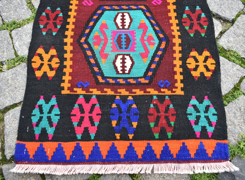 Vintage Turkish Rug 19'' x 43'' Anatolian Sivas Kilim Small Door Mat Wool Rug gallery