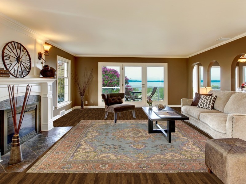 Light Blue Medallion Area Rug 9x13 Dining Room Traditional Handmade Wool Carpet gallery