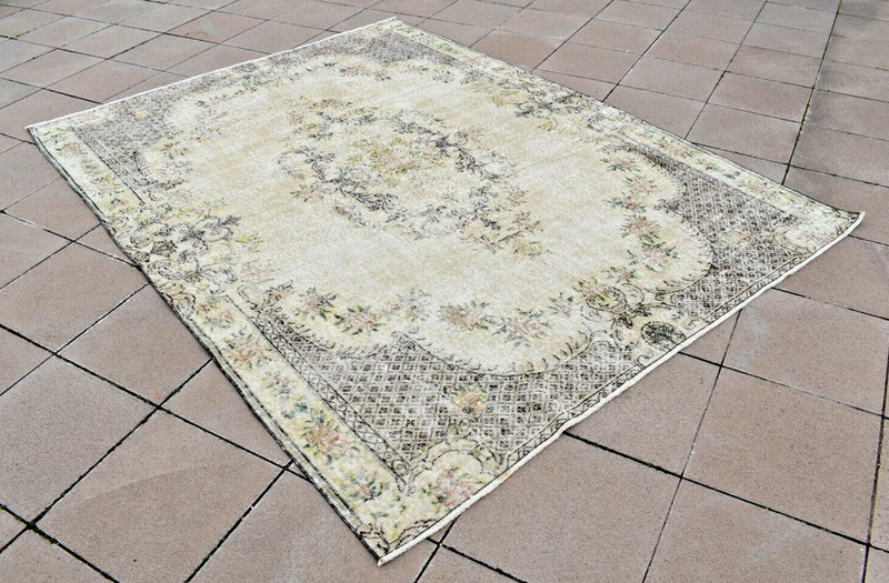 Turkish Rug 6 x 9 ft Vintage Muted Dye Oushak Rug Hand-knotted Rug Wool Pile Rug gallery