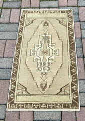 Organic Wool Rug, Turkish Rug, 2×3 ft Vintage Brown Rug, Muted Decorative Rug