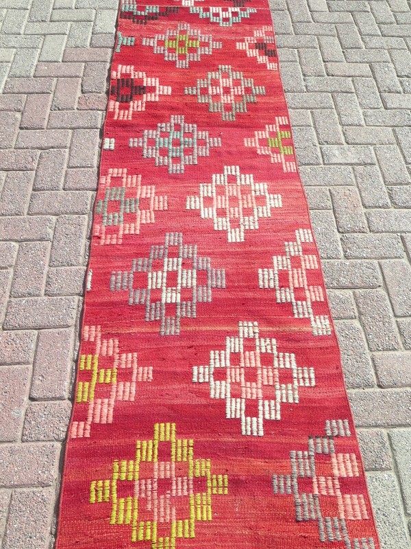 Red Turkish Kilim Rug Runner, Hallway Rug, Corridor Rugs 28"X105" Carpet Runner gallery