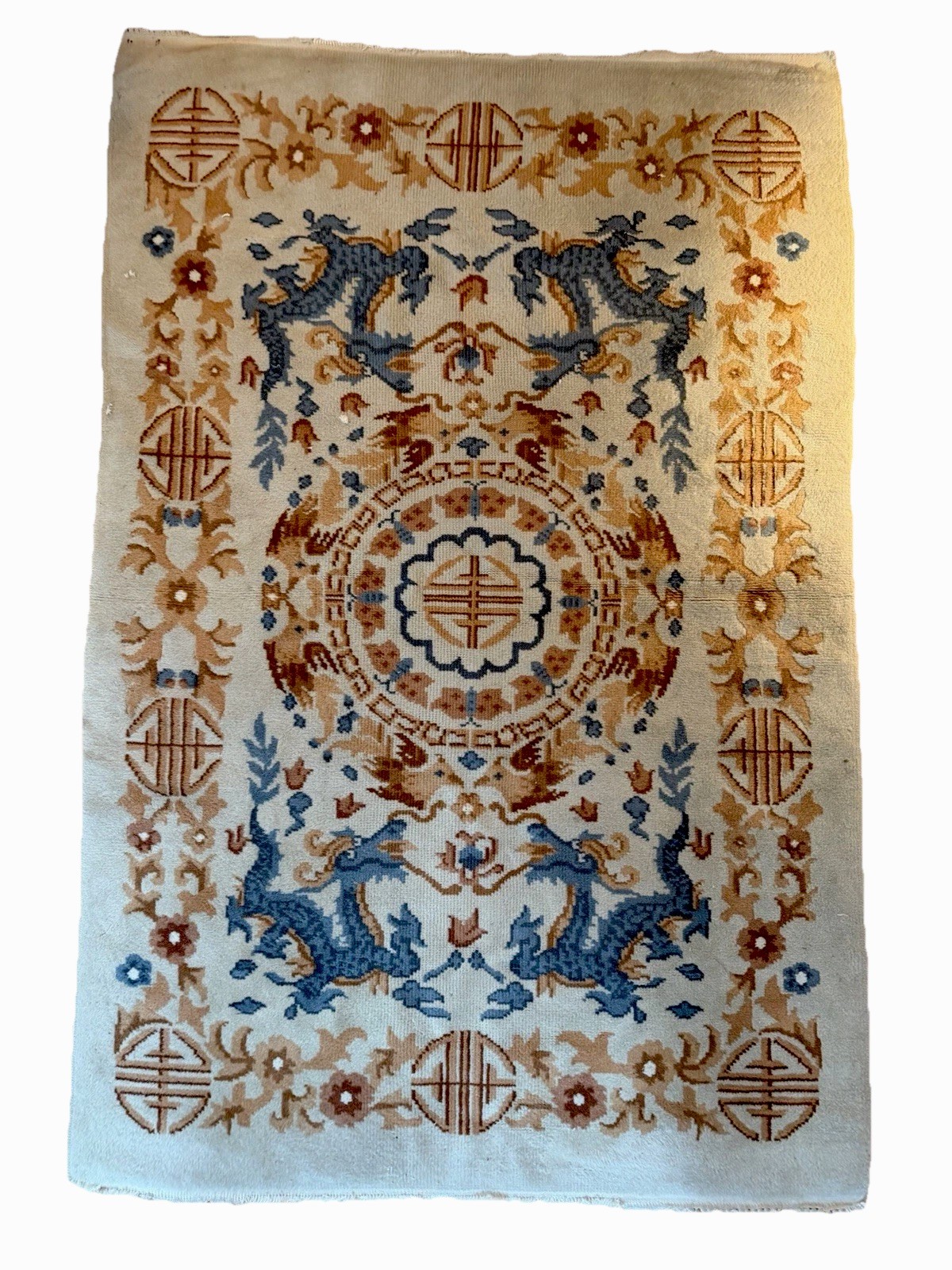 c1930s Beautiful ANTIQUE Art Deco CHINESE Dragon RUG 6’x4’ Carpet Nichols? gallery