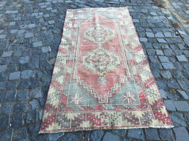Bohemian Area Rug Handmade Wool Rug Turkish Vintage Traditional Rug 3,1 x 6,5 ft gallery