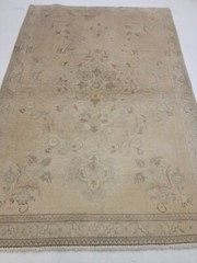 Antique Oriental Hand-Knotted Wool Area Rug Beige/Brown/Green 3’4″ x 4’10”
