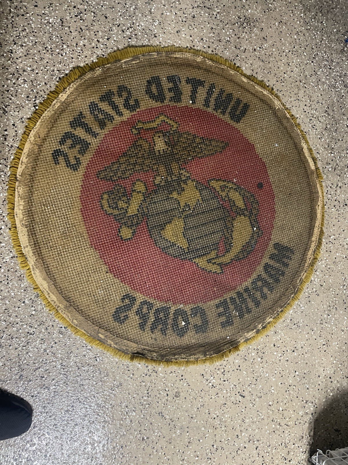 36” Vintage USMC Hand Hooked Wool Rug Burlap Back NOT Latch Hook gallery