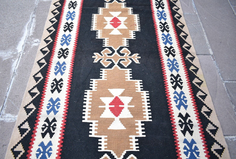 Vintage Turkish Rug 40'' x 70'' Flat Woven Kayseri Yahyali Rug Organic Wool Rug gallery