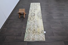 Vintage Turkish Runner Rug 2x8ft Wool Anatolian Handmade Hallway Oushak YELLOW