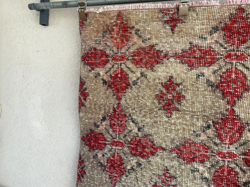 Vintage Turkish Rug Hand-Knotted Wool Carpet 4x7 Ft Geometric Tribal Anatolian gallery