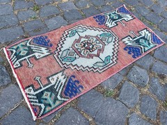 Bohemian Small Rug, Turkish Vintage Rug, Handmade Wool Rug, 1,2 x 2,4 ft