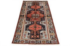 Vintage Tribal Rug 4’3” x 6’10” Blue Wool Hand-Knotted Oriental Carpet