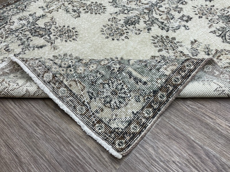 4x7 Beige Green Brown Vintage Turkish Rug, Hand-Knotted Wool Living Room Rug gallery