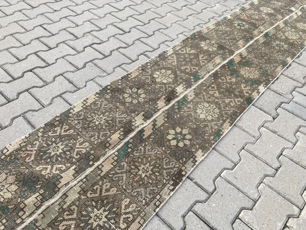 Vintage Turkish Patchwork Runner, 2.2 x 12.6 ft, Antique Oushak Hallway Carpet