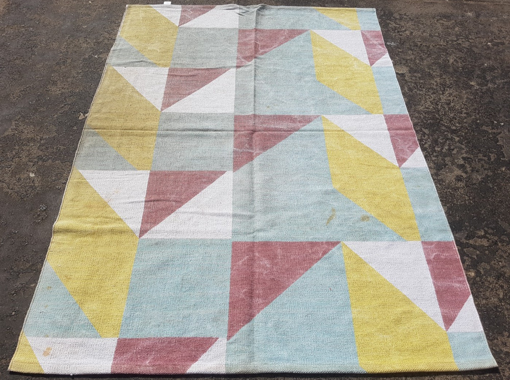 Vintage Printed Scandinavian Geometric Modern Pastel Kilim Rug 195x135 cm