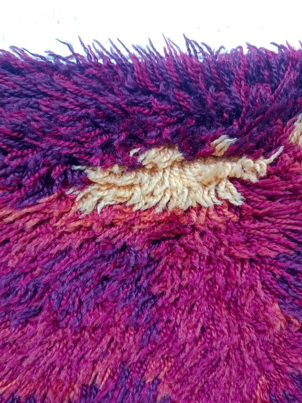 Vintage Beautiful Hand Knotted Mid Century Swedish Rya Shag Rug Carpet 102x55 Cm gallery