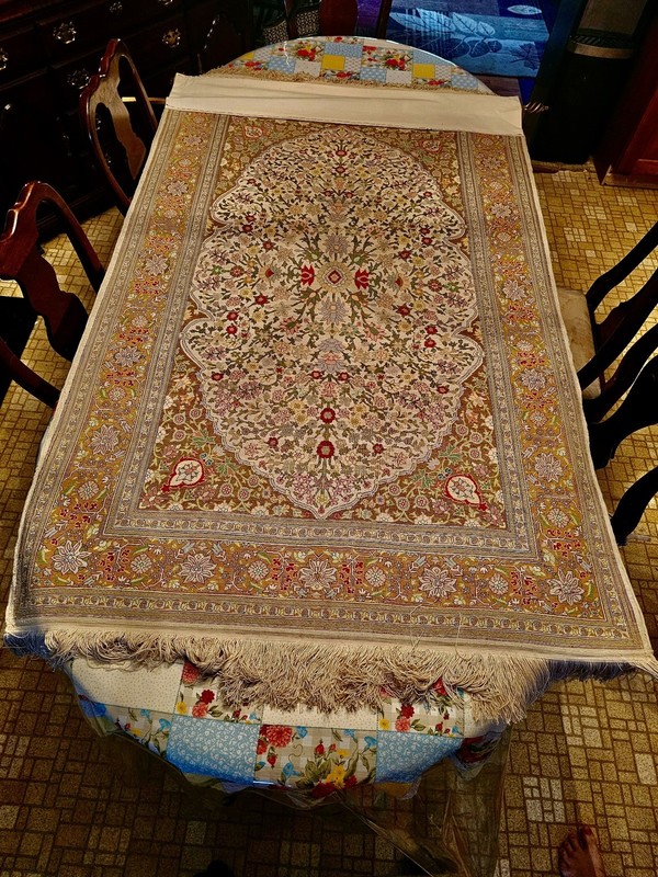 Hand-Knotted Floral 100% Silk Vegetable Dye Vintage Hereke Turkish Rug 3.5’ x 6’ gallery