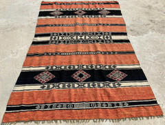 Vintage Handmade Moroccan Berber Geometric Wool Kilim Rug 219×141 cm