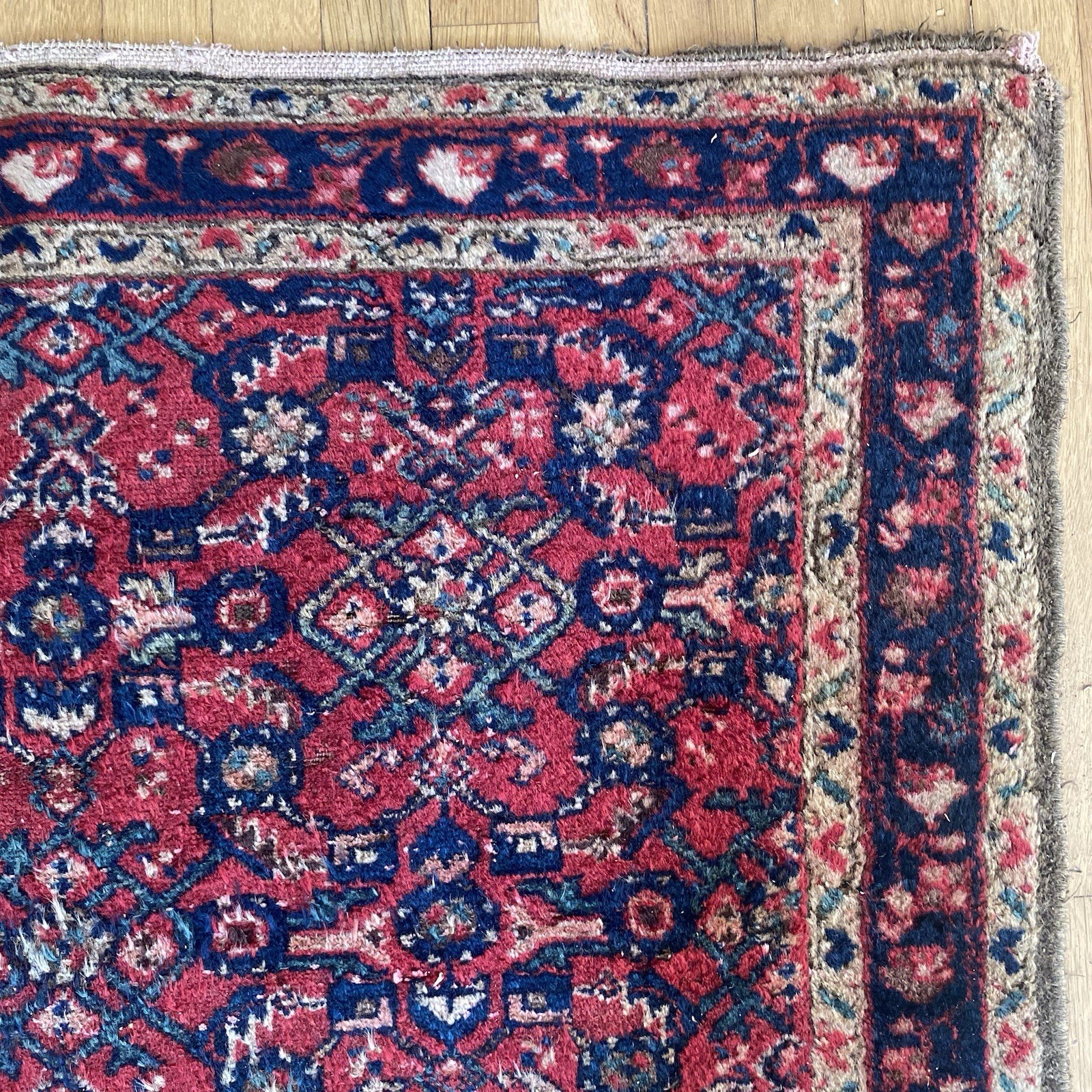 Vintage Rug 3' 6 x 5' Red Hand Knotted Farmhouse Wool Oriental Rug gallery