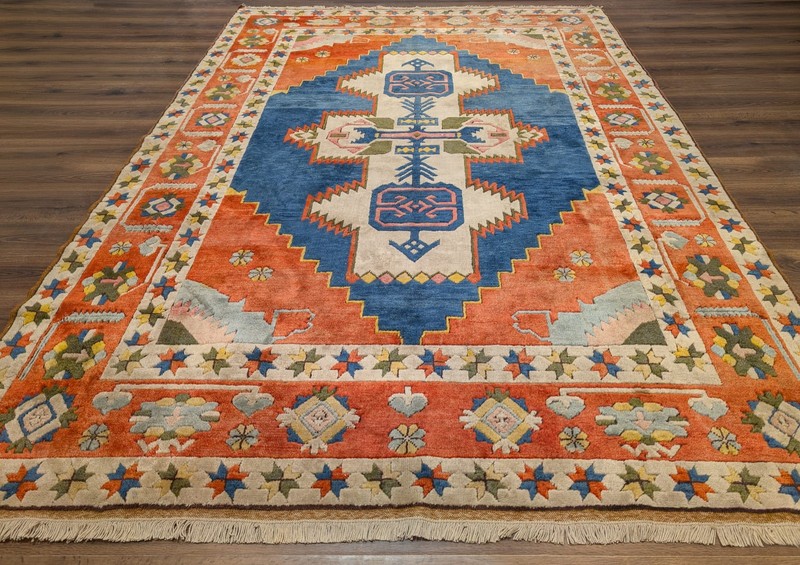 Turkish Rug 8x11, Geometric Medallion, Colorful, Star Border gallery