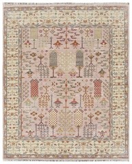 Symmetry Bloom Olive Area Rug-Pink Background with Animal Motifs 8×10 ft