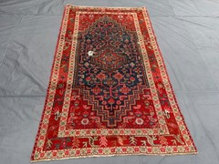 Antique Hand-Knotted Turkish-Inspired Rug, Geometric Pattern, Nomadic Art Rug